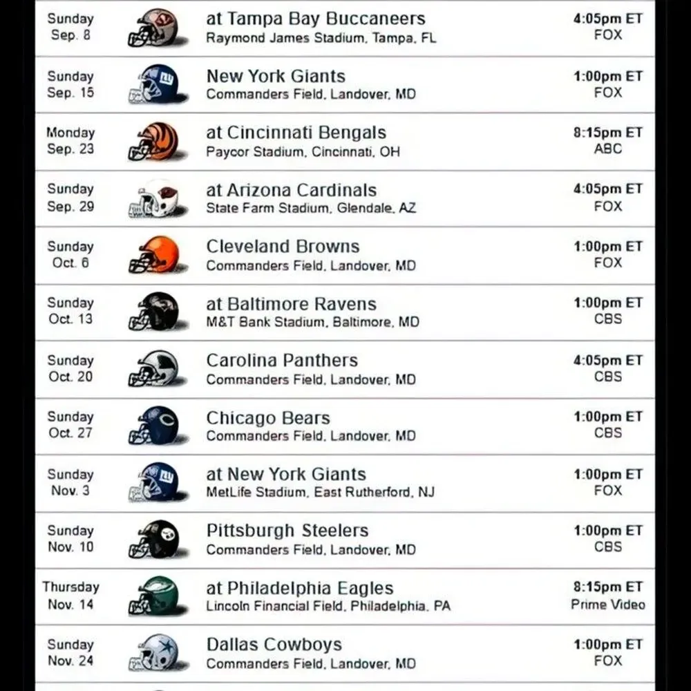 Free Washington Commanders Schedule Magnet
